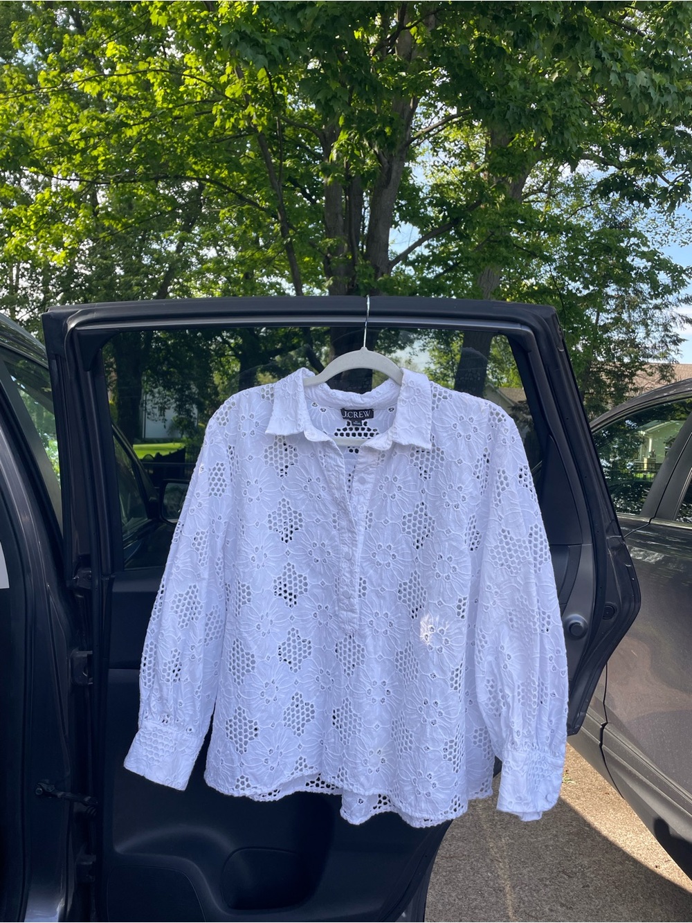 J. Crew White Eyelet Collared Blouse